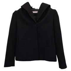 Prada Shearling-Lined Hooded Short Coat in Black Wool