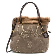 Prada Sheep Shearling & Suede Mink Fur Trim Tote Bag