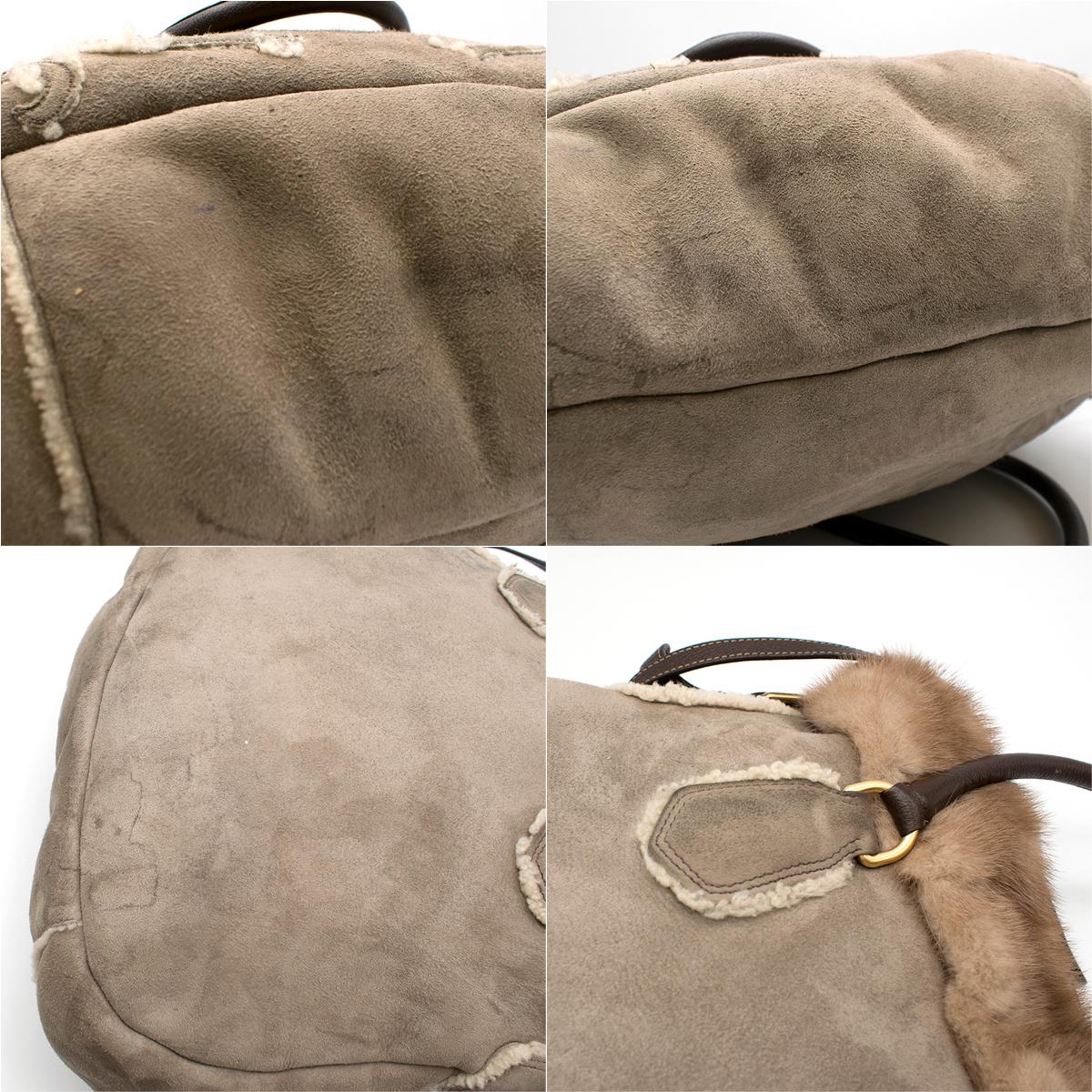Prada Sheep Shearling & Suede Mink Fur Trim Tote Bag In Good Condition In London, GB