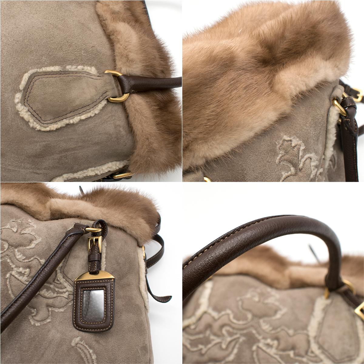 Women's Prada Sheep Shearling & Suede Mink Fur Trim Tote Bag