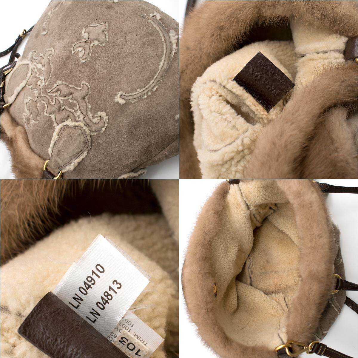 Prada Sheep Shearling & Suede Mink Fur Trim Tote Bag 1