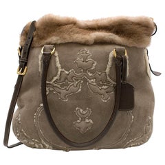 Prada Sheep Shearling & Suede Mink Fur Trim Tote Bag