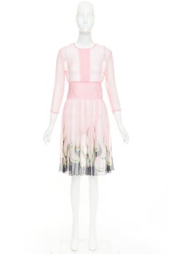 Prada sheer silk chiffon flame knee dress
