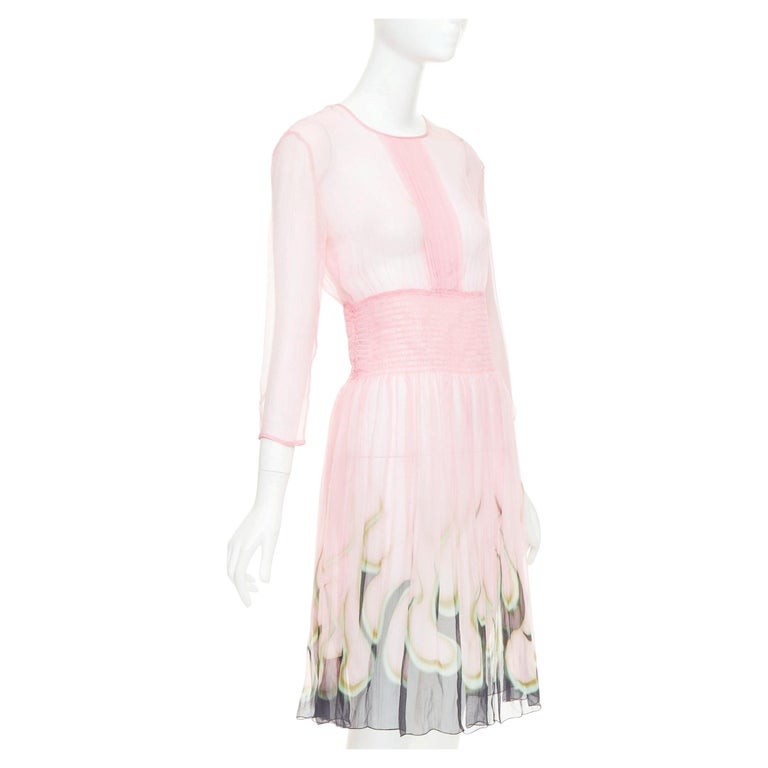 Prada sheer silk chiffon flame knee dress