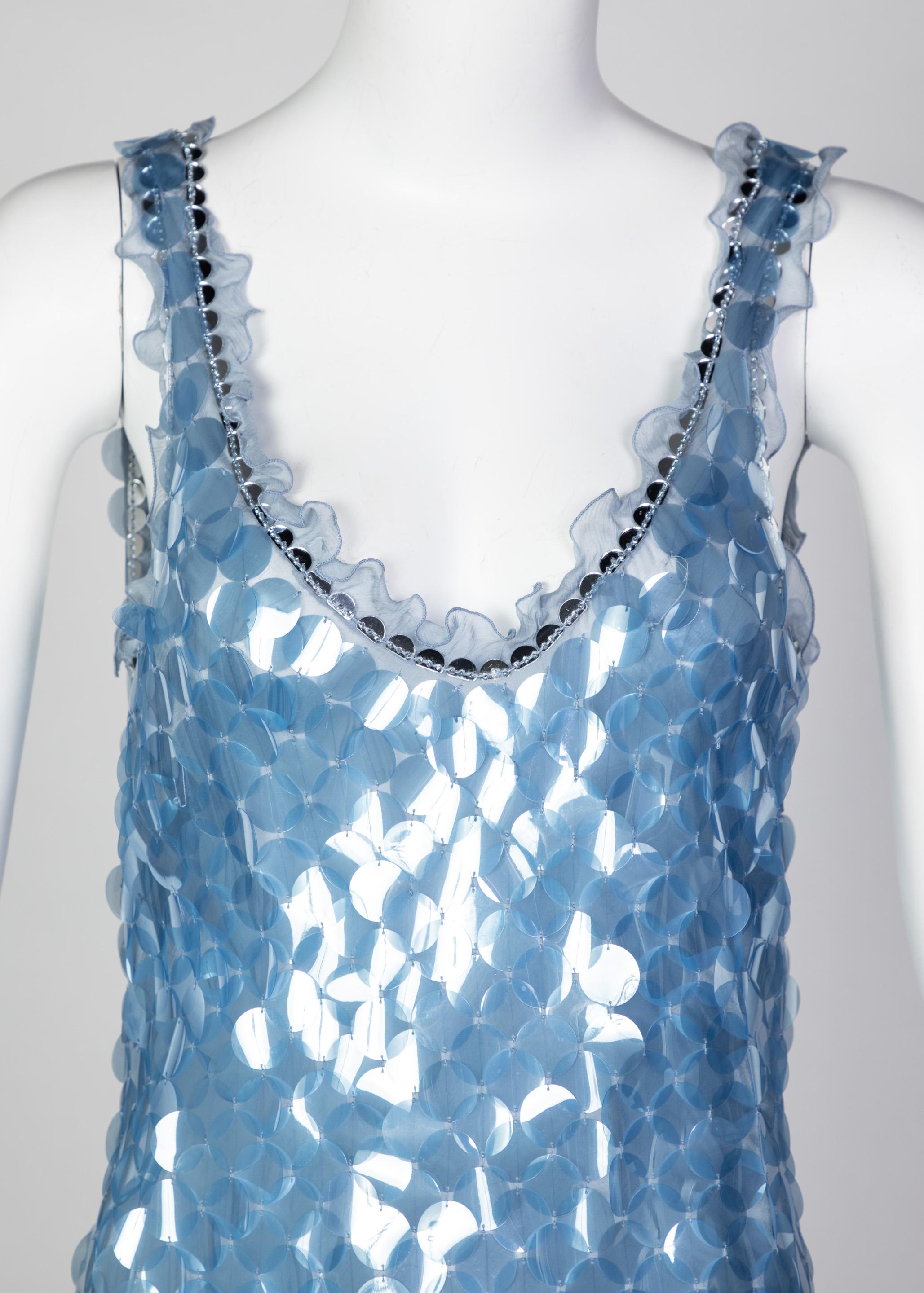 Prada Shimmering Blue Silk Paillette Plunge Back Dress, 2012 In Excellent Condition In Boca Raton, FL