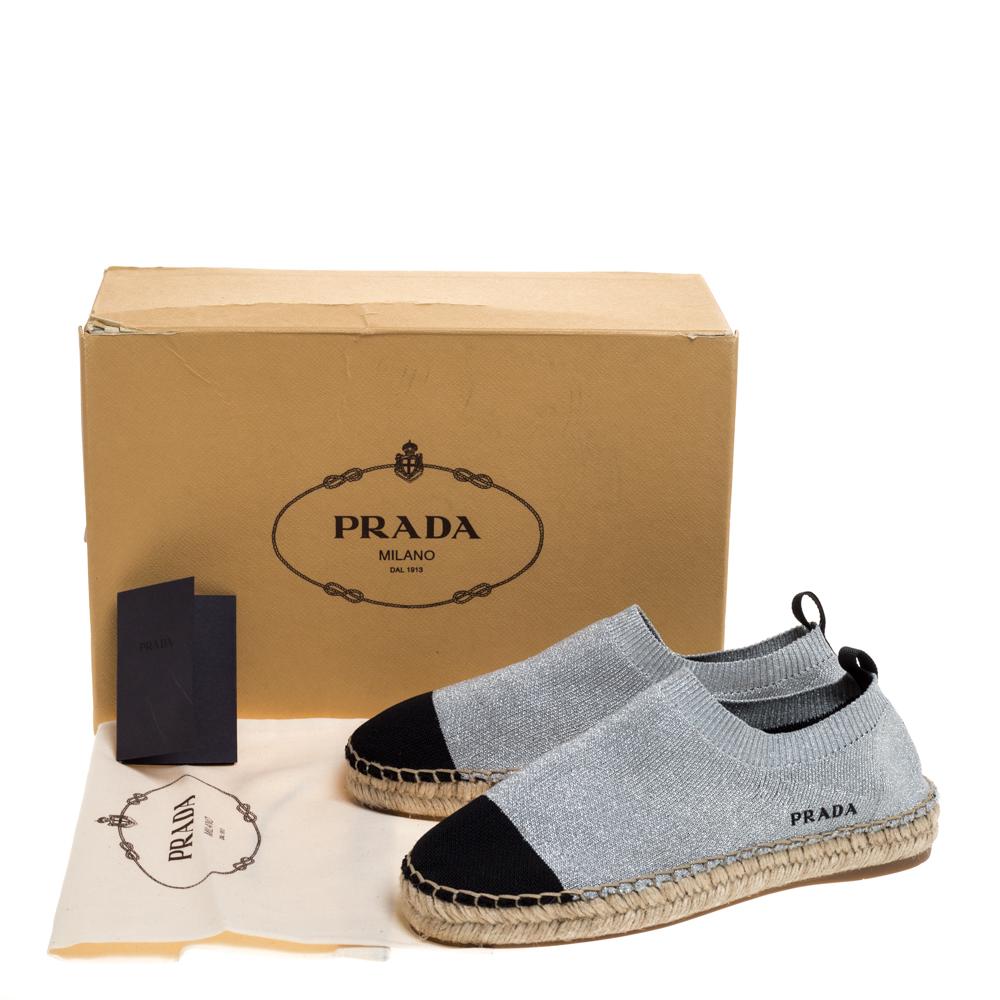 Prada Shimmery Silver Knit Lurex Espadrille Size 36.5 1