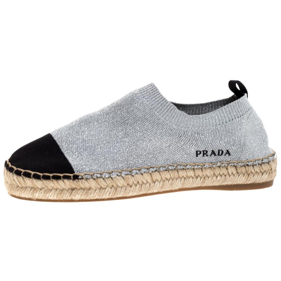 Prada Shimmery Silver Knit Lurex Espadrille Size 36.5