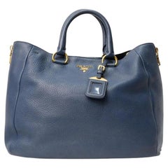 Prada Square Zippy Martellata Blue Shopper