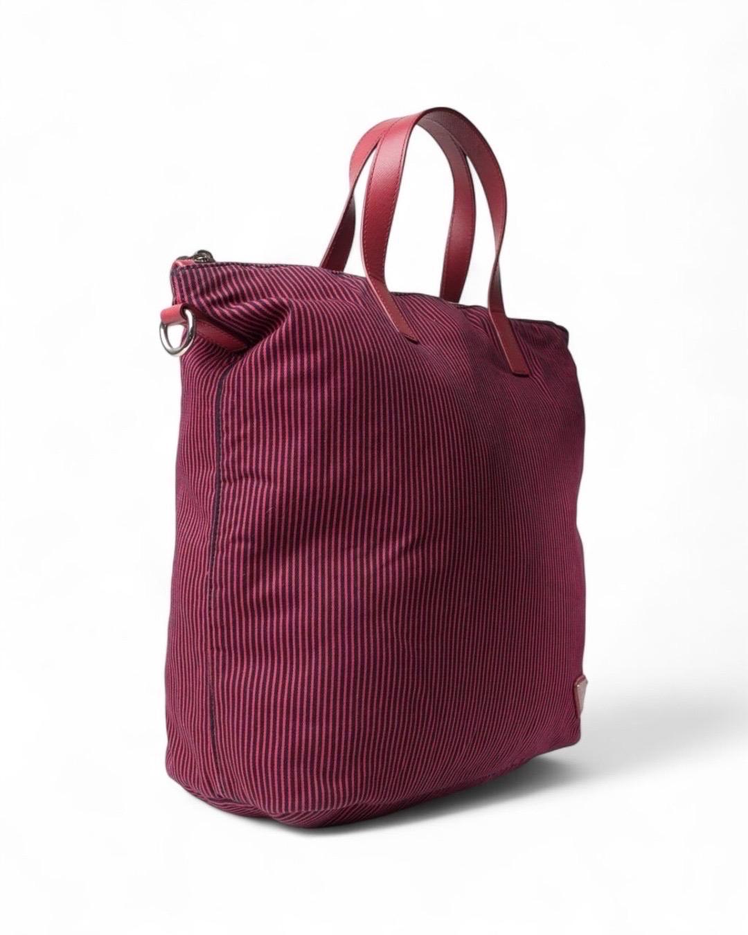 Prada Shopper Vertical Medio Righe Rossa Marrón en venta