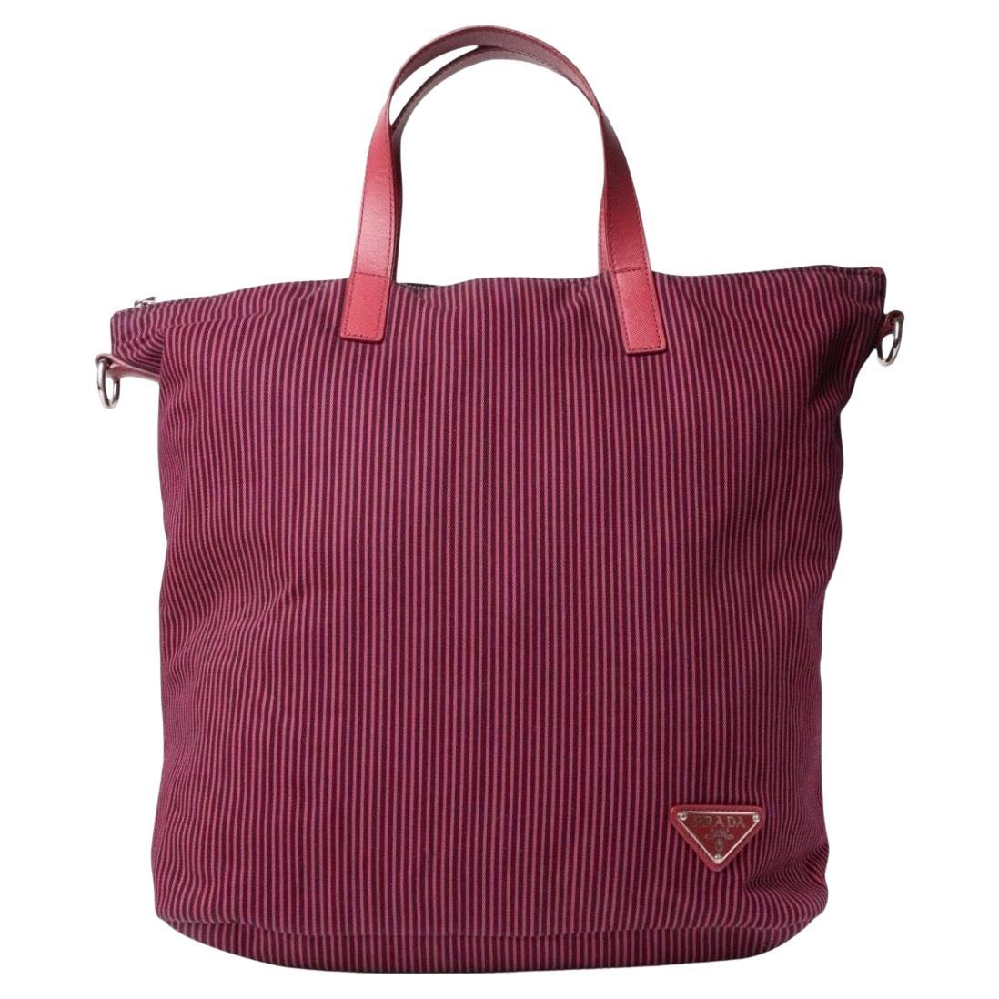 Prada Shopper Vertical Medium Righe Rossa