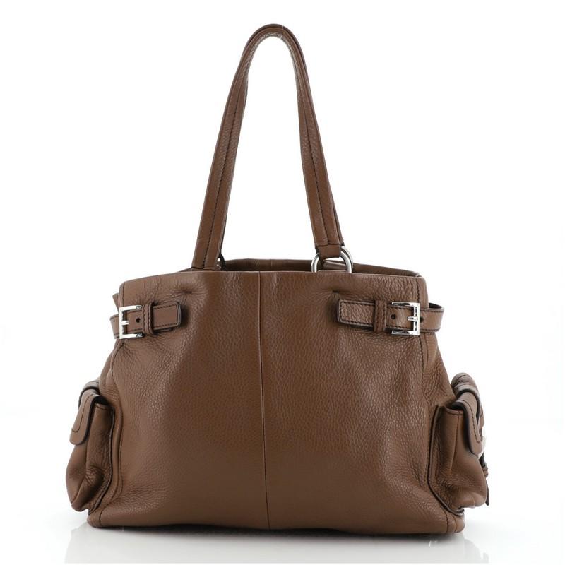 Marrone Prada Tote con cintura a tasca laterale Vitello Daino Medium
