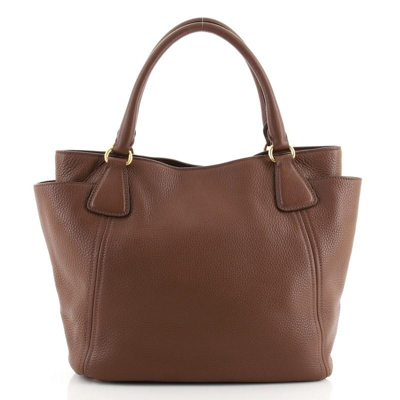 Brown Prada Side Pocket Convertible Tote Vitello Daino Large