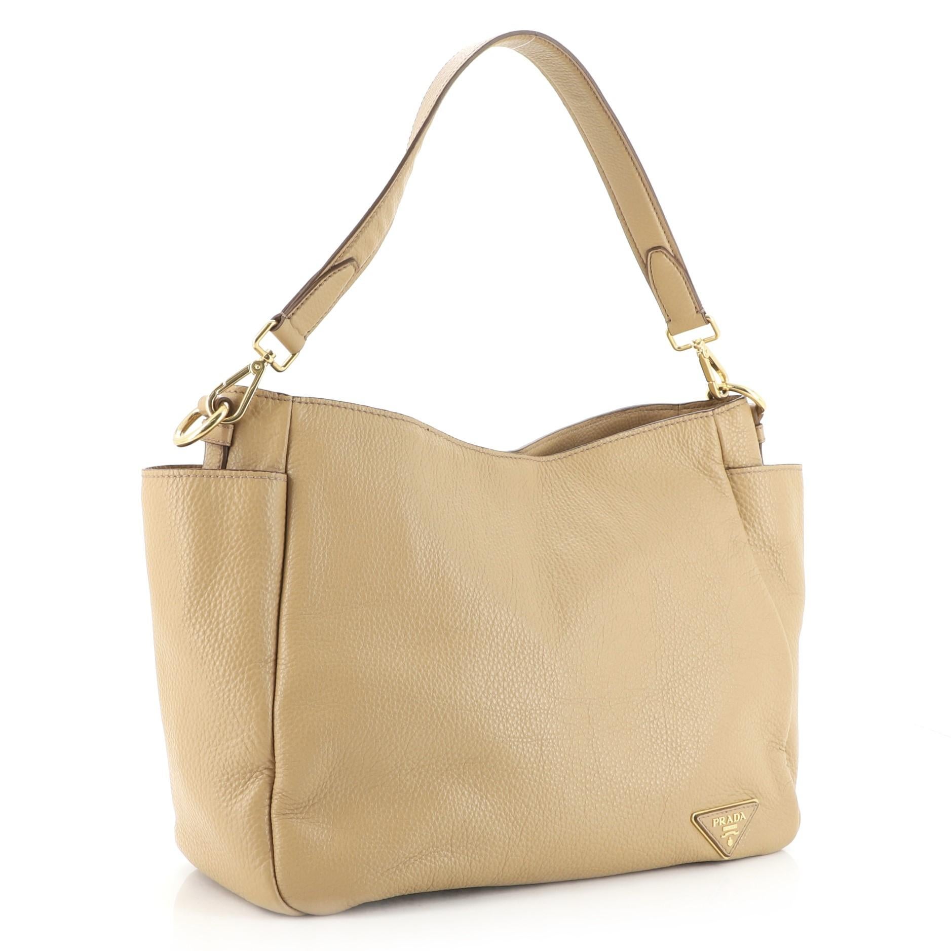 Beige Prada Side Pocket Hobo Vitello Daino Large