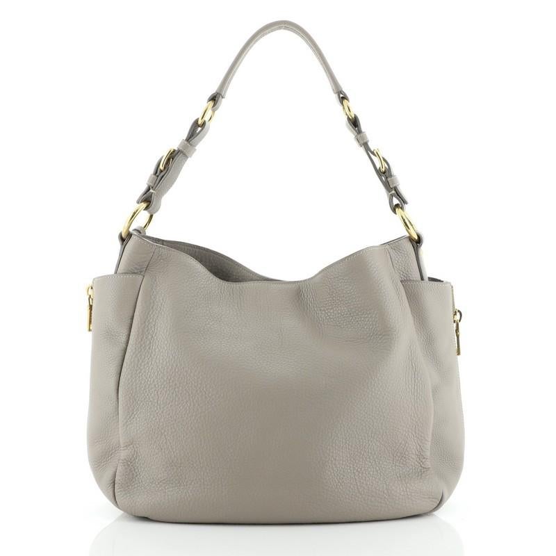 Prada Seitentasche Reißverschluss Hobo Vitello Daino groß (Grau)
