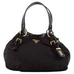 Prada Side Zip Belted Tote Tessuto with Patent Large