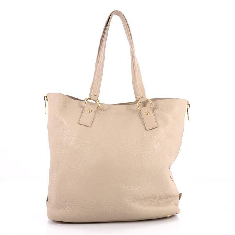 Prada Side Zip Convertible Shopper Tote Cervo Leather Large In Good Condition In NY, NY