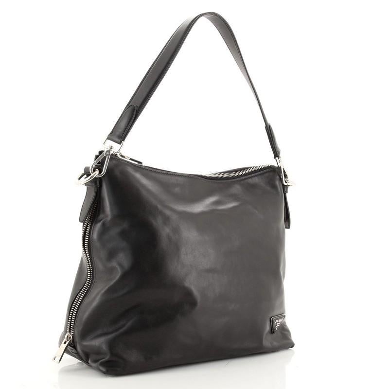 Black Prada Side Zip Hobo Soft Calf Large