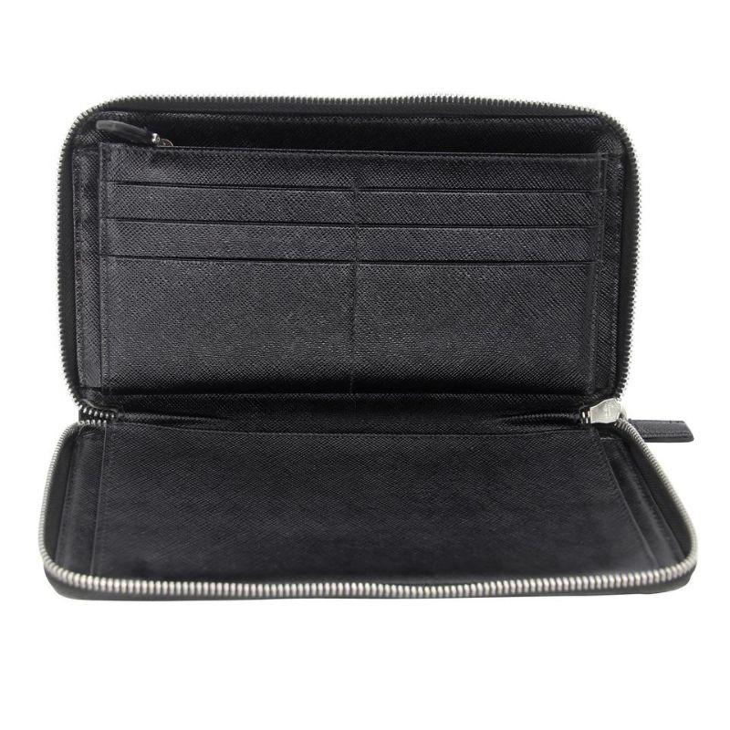 Black Prada Signature Saffiano Trend Leather Fragola Talc Zip Wallet PR-0729N-0004 For Sale