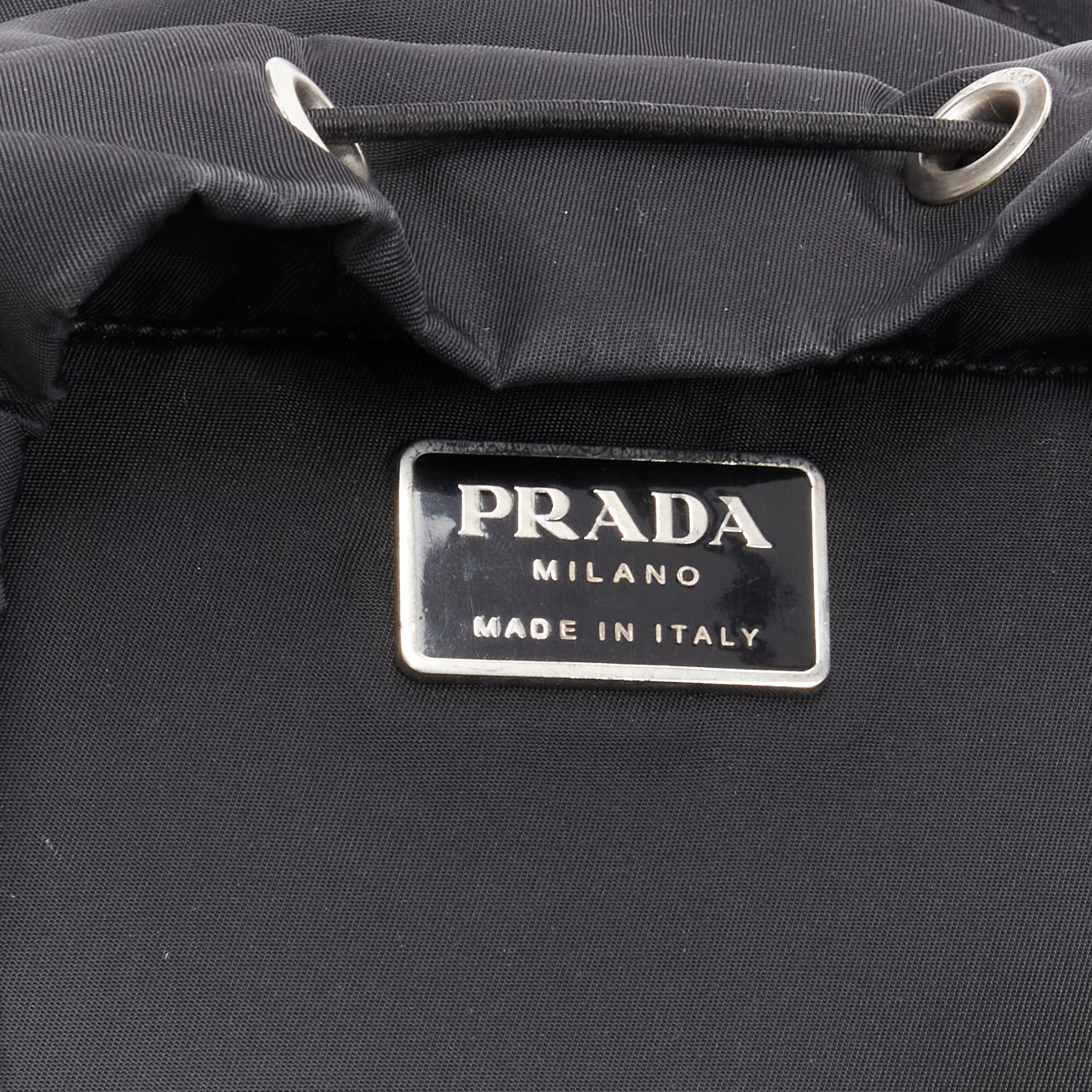 PRADA Signature Tessuto Nylon black triangle logo double buckle small backpack 7