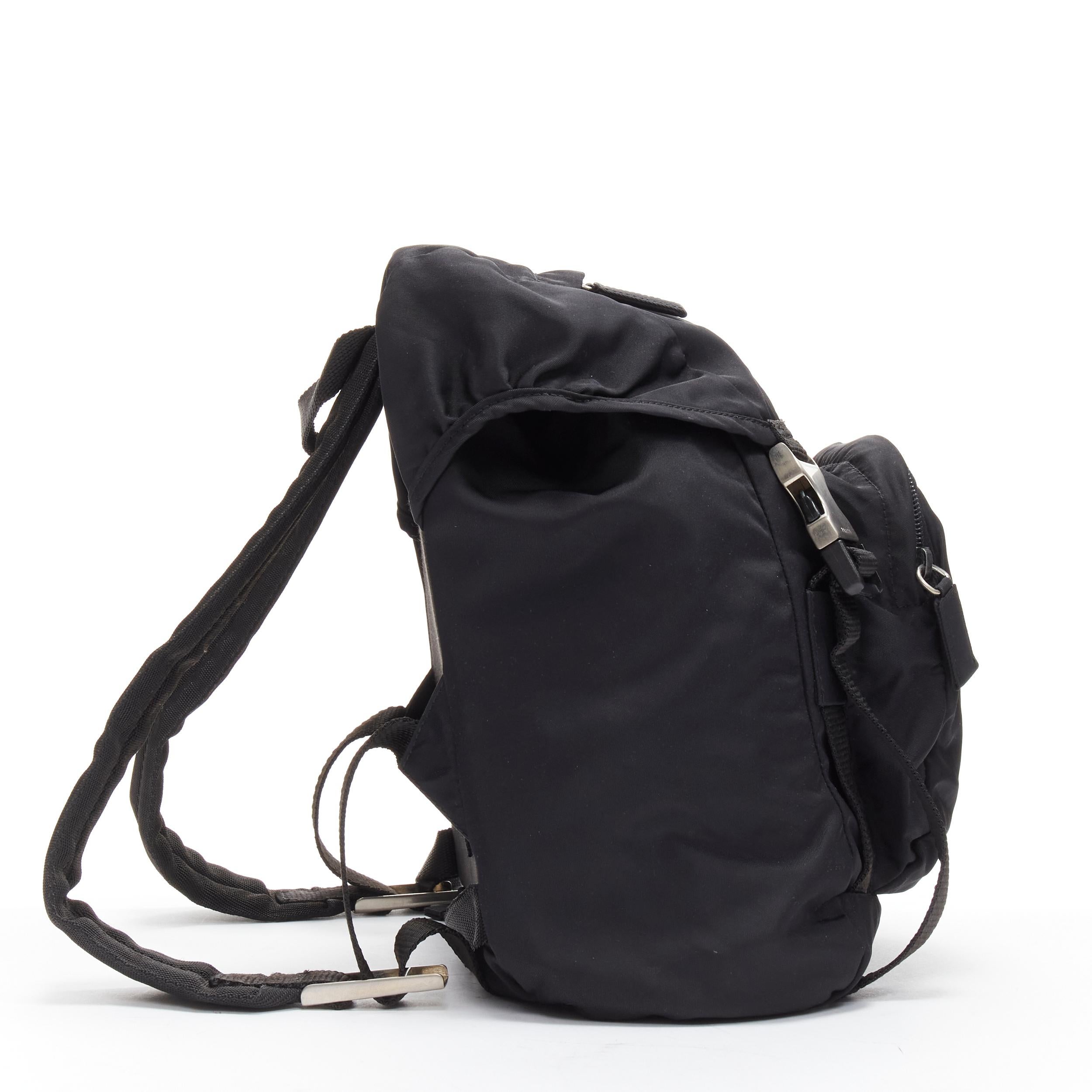 PRADA Signature Tessuto Nylon black triangle logo double buckle small backpack In Good Condition In Hong Kong, NT