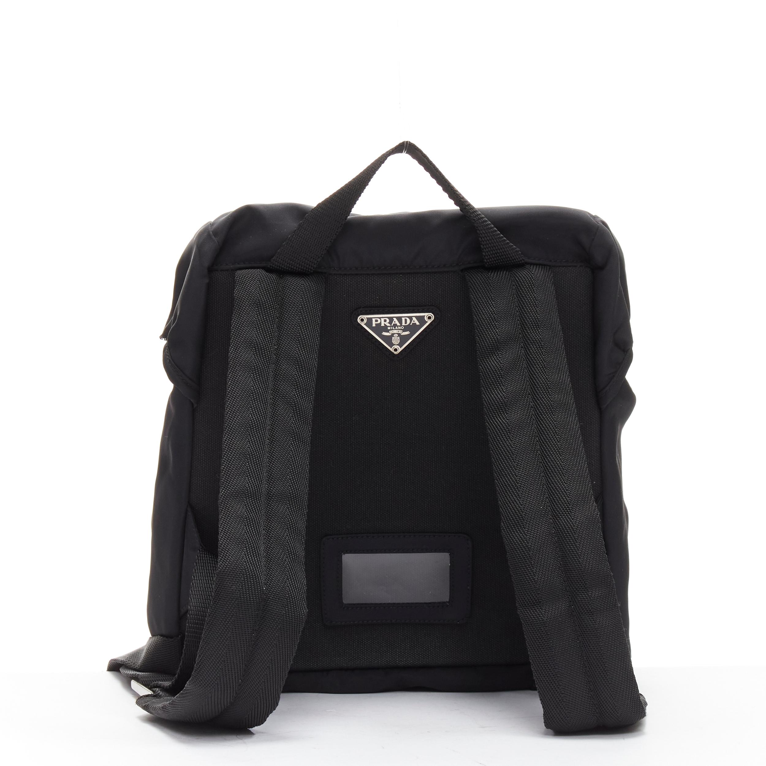 Women's or Men's PRADA Signature Tessuto Nylon black triangle logo double buckle small backpack