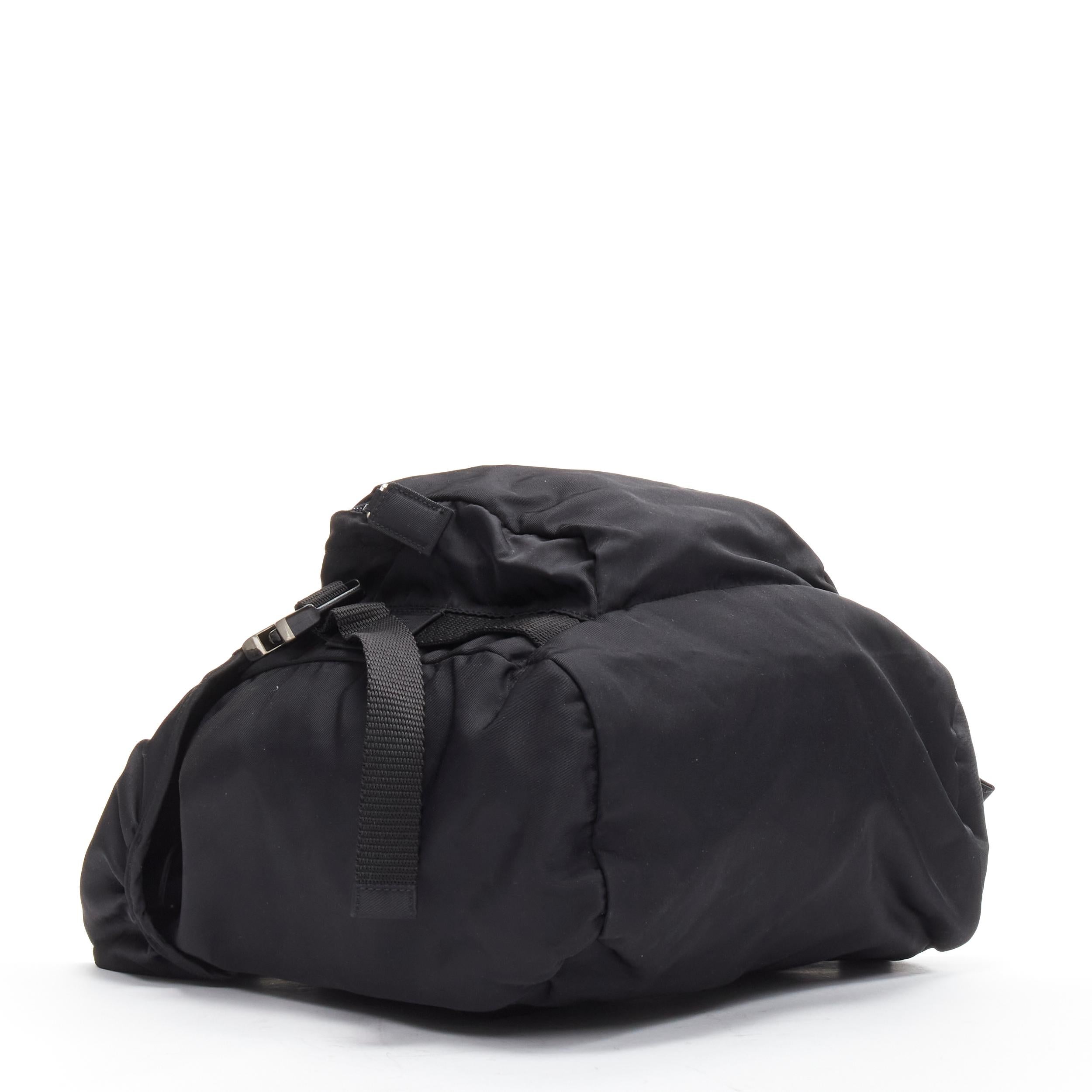 PRADA Signature Tessuto Nylon black triangle logo double buckle small backpack For Sale 1
