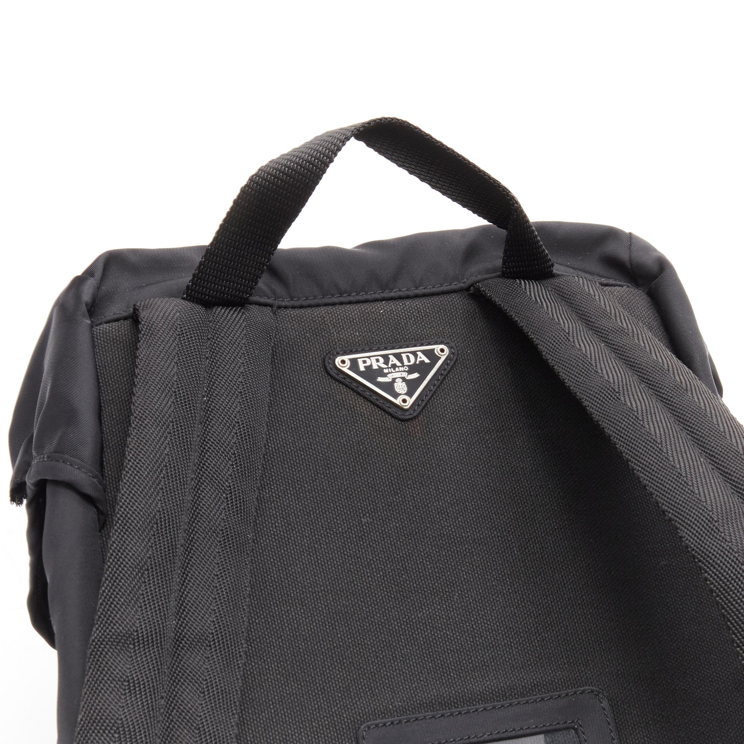 PRADA Signature Tessuto Nylon black triangle logo double buckle small backpack For Sale 2
