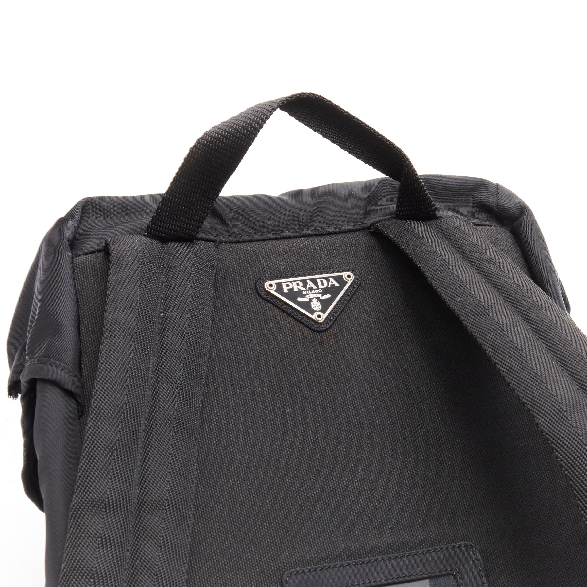 PRADA Signature Tessuto Nylon black triangle logo double buckle small backpack 2