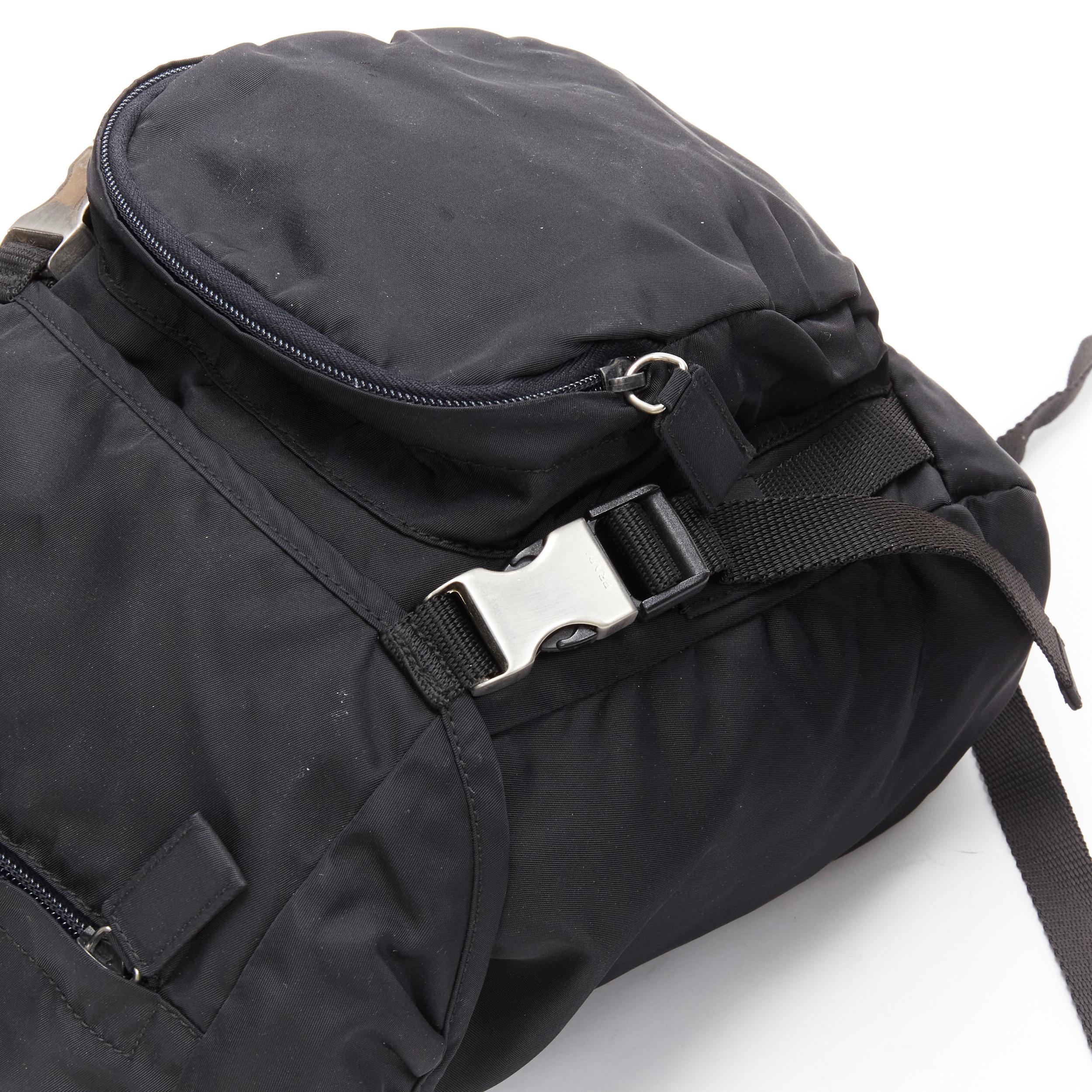 PRADA Signature Tessuto Nylon black triangle logo double buckle small backpack For Sale 3