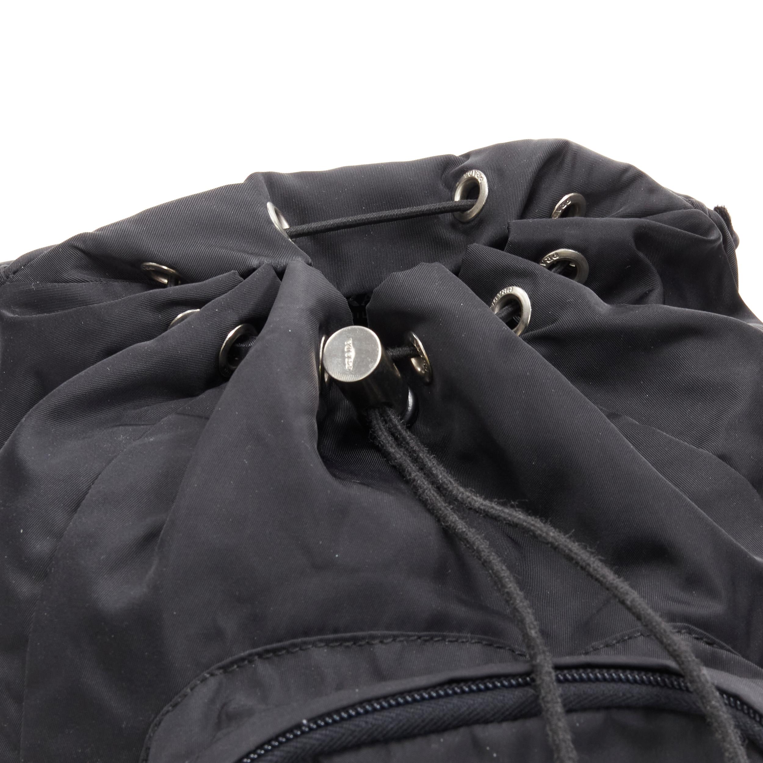 PRADA Signature Tessuto Nylon black triangle logo double buckle small backpack For Sale 4