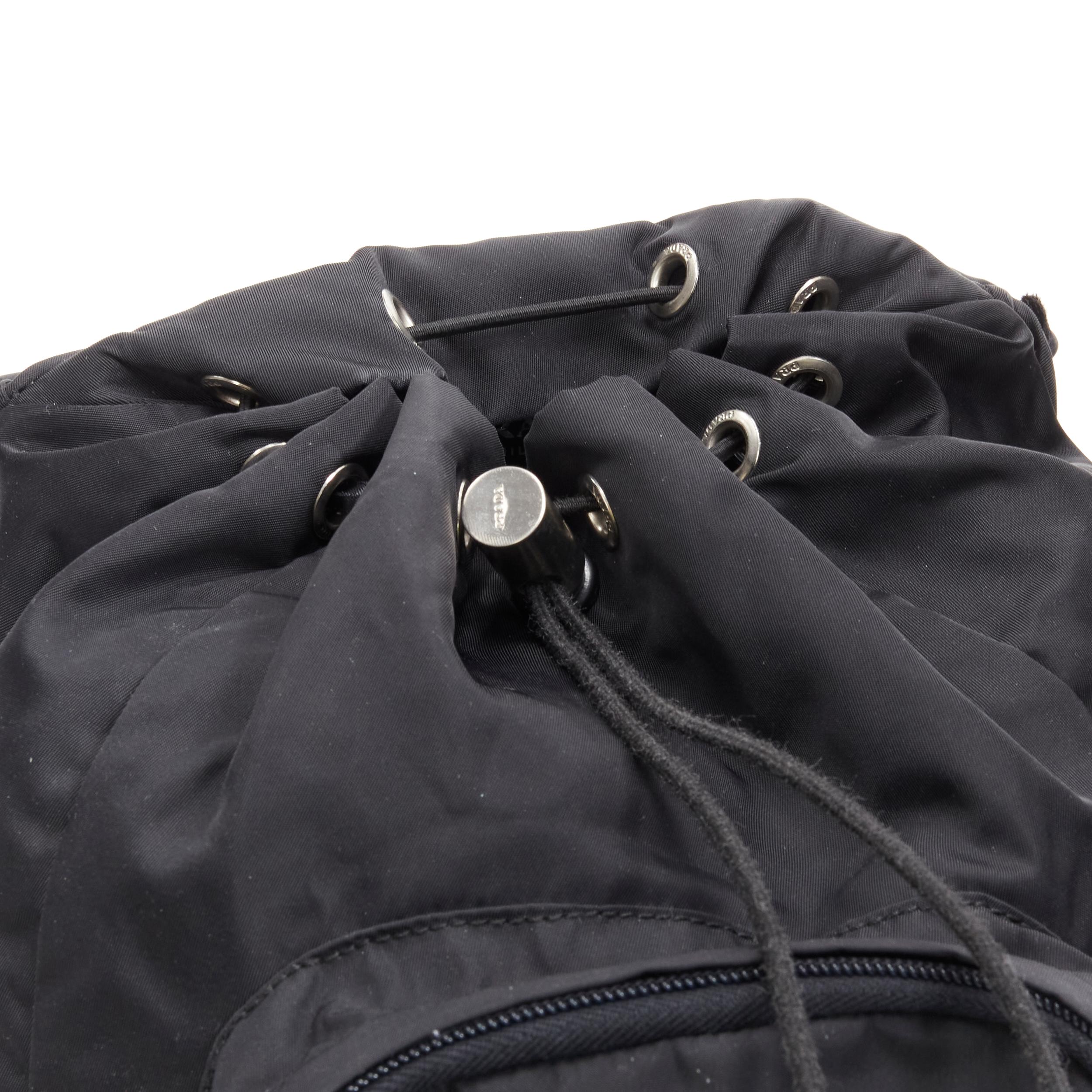 PRADA Signature Tessuto Nylon black triangle logo double buckle small backpack 4