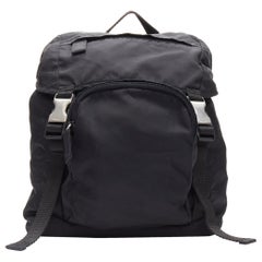 PRADA Signature Tessuto Nylon black triangle logo double buckle small backpack