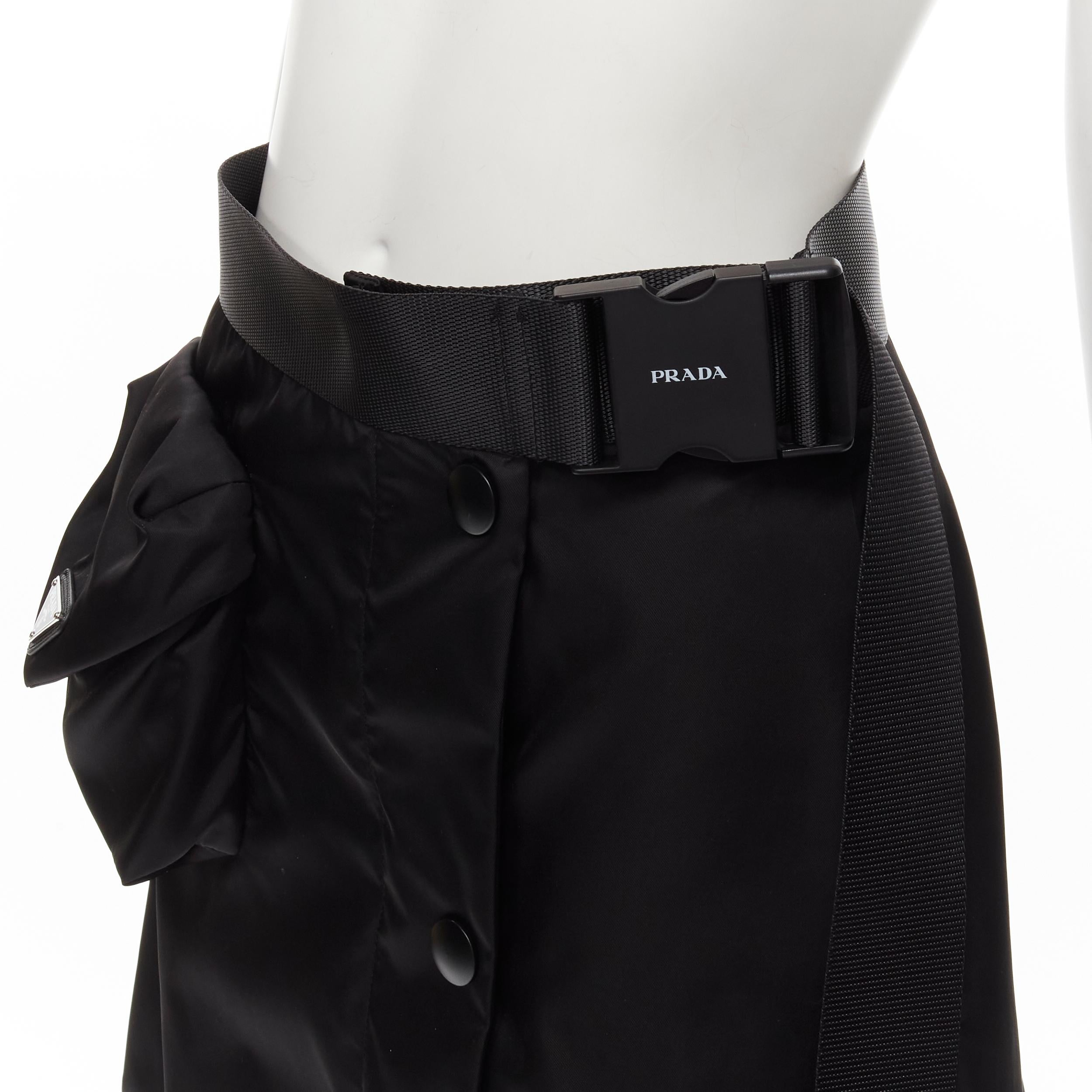 Women's PRADA Signature Triangle flap pouch pocket nylon belted nylon skirt S