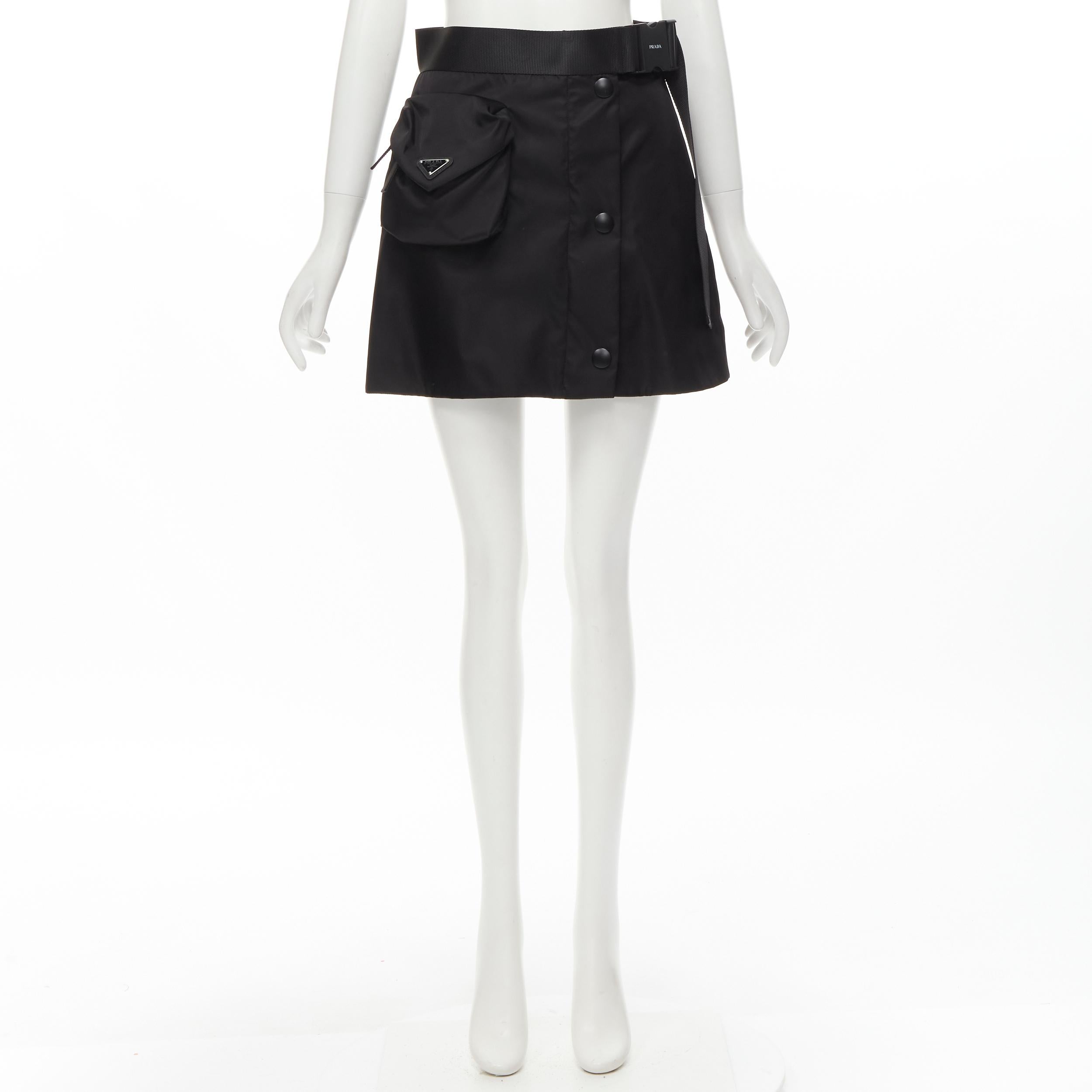 PRADA Signature Triangle flap pouch pocket nylon belted nylon skirt S 2