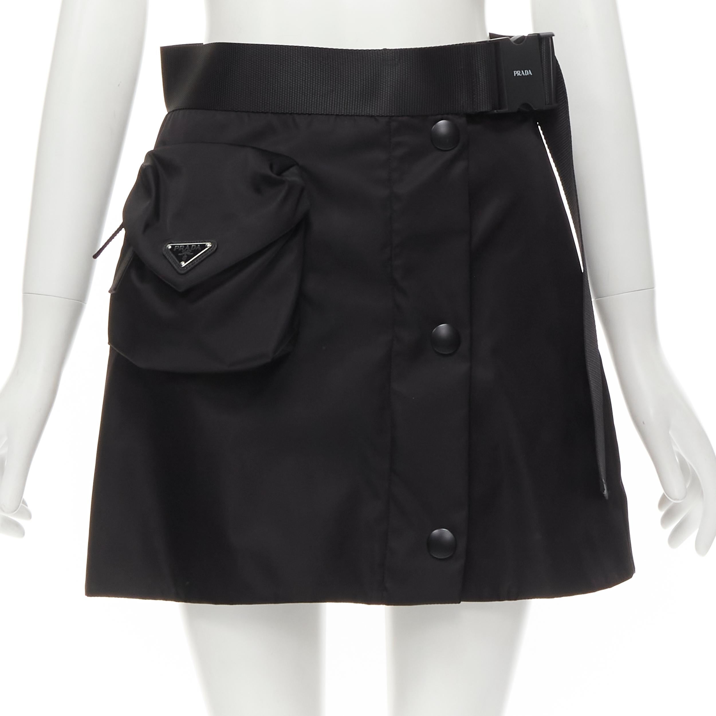 PRADA Signature Triangle flap pouch pocket nylon belted nylon skirt S