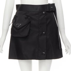 PRADA Signature Triangle flap pouch pocket nylon belted nylon skirt S