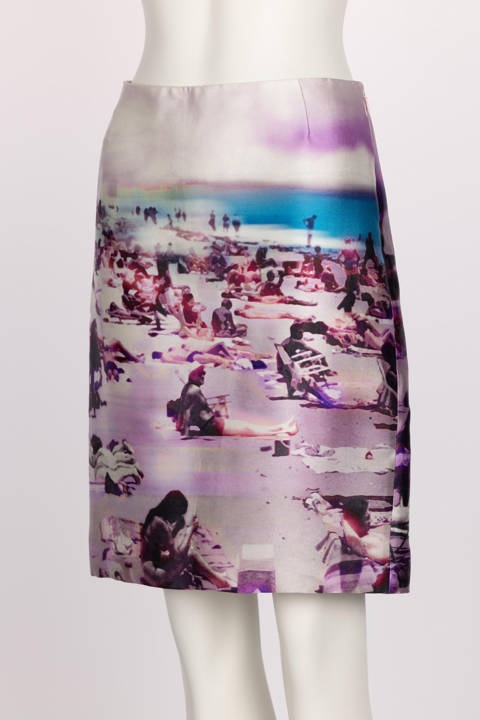 Women's Prada Silk Beach Scene Print Skirt Spring 2010 For Sale