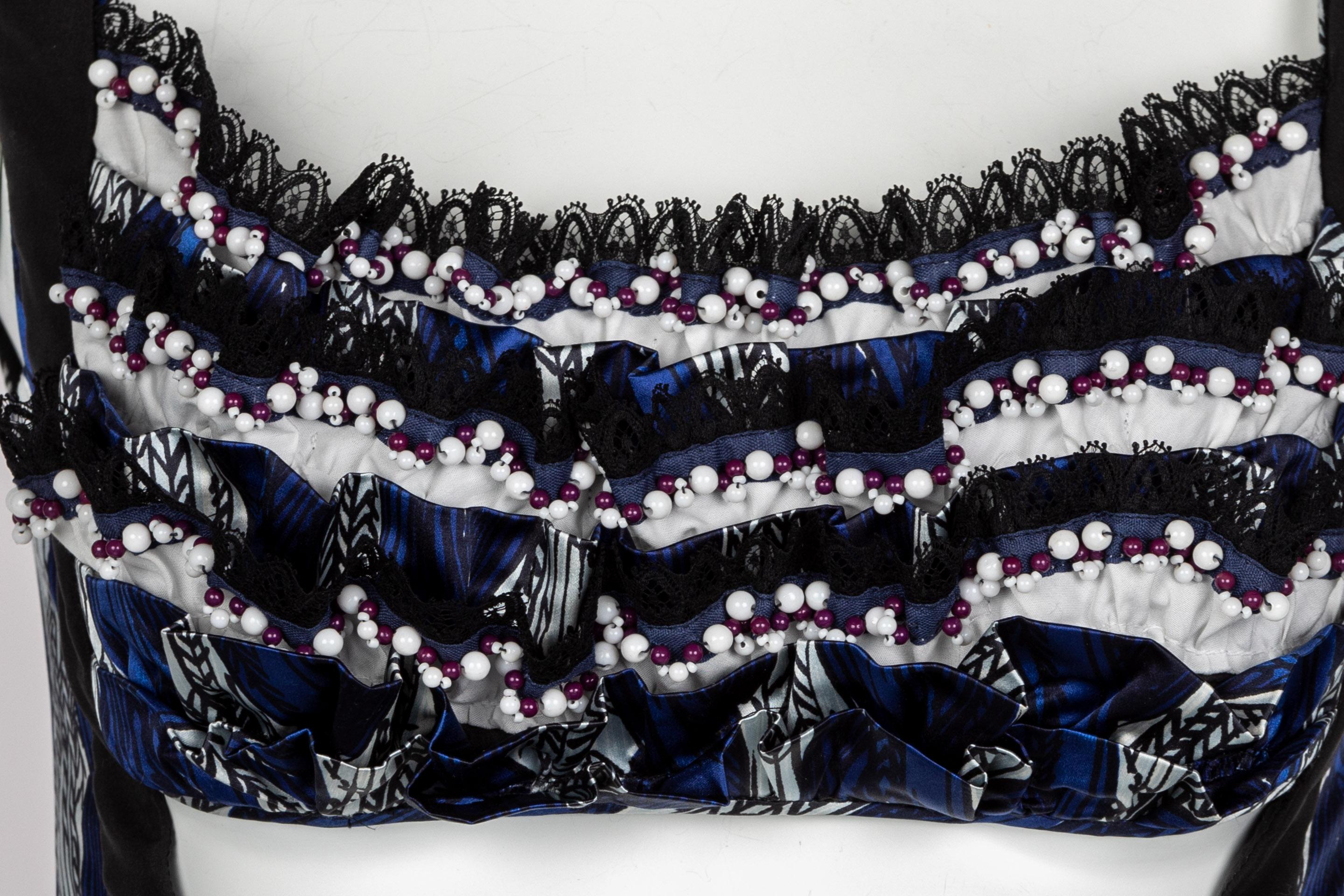 Prada Silk Cable Knit Blue Black Printed Cut Out Dress Runway Fall 2010 3