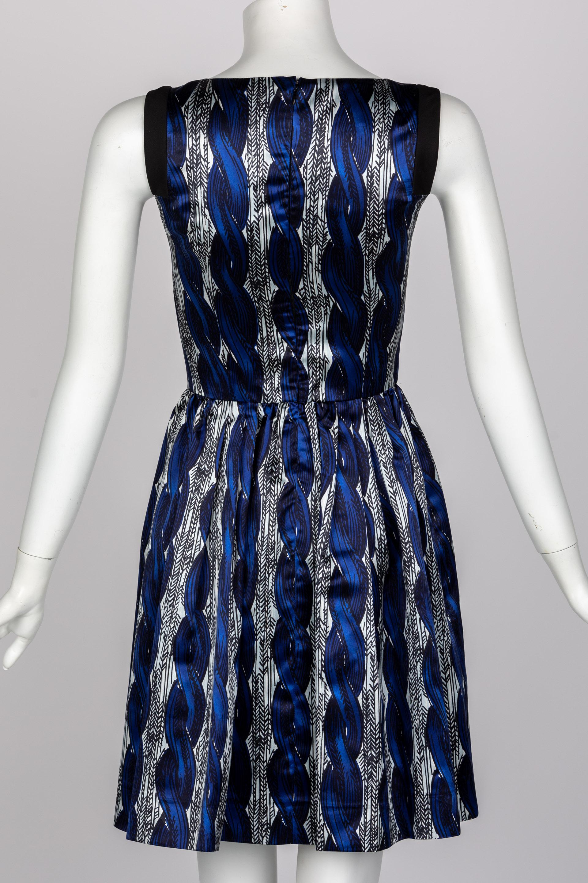 Prada Silk Cable Knit Blue Black Printed Cut Out Dress Runway Fall 2010 1