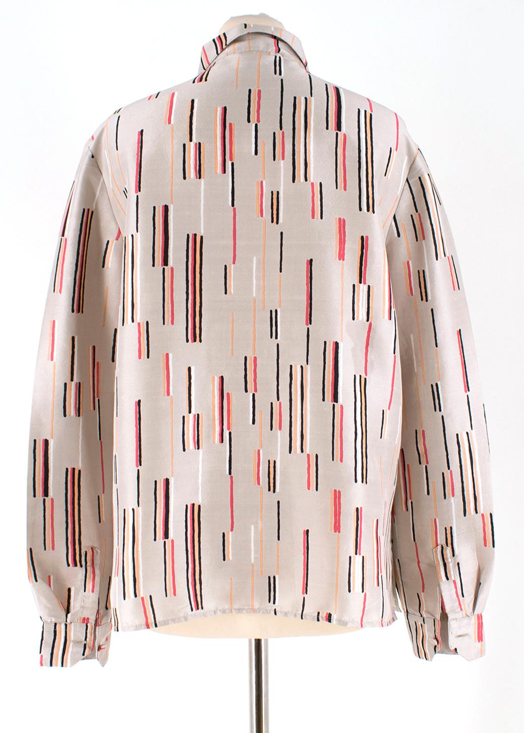 Beige Prada Silk Nude Multi-coloured Line Patterned Shirt (IT) 42 
