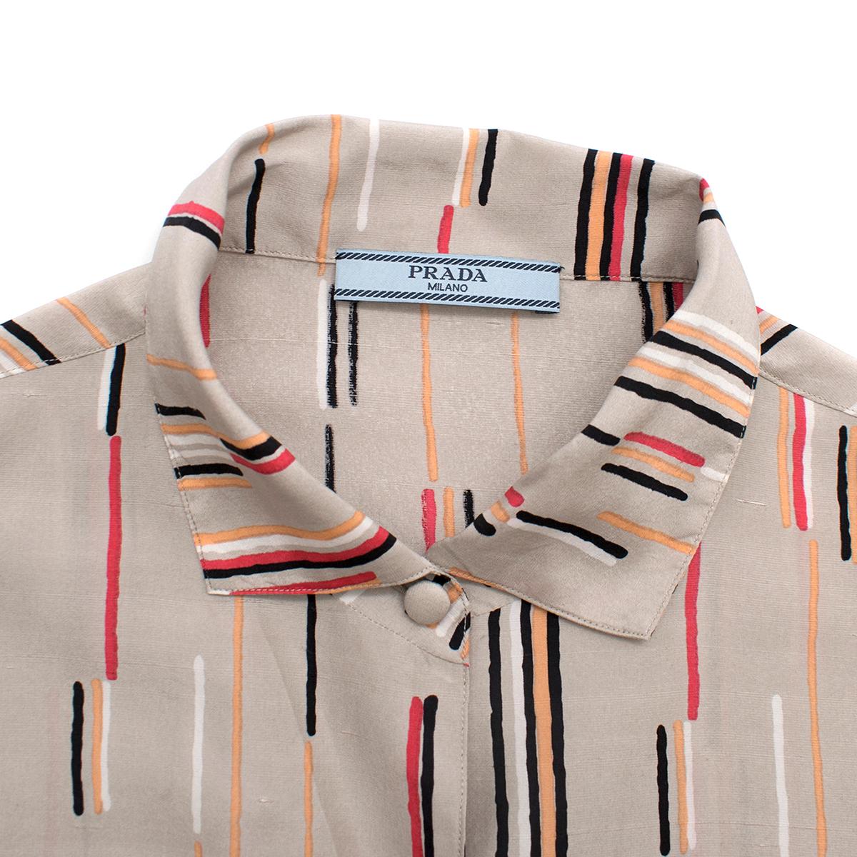 Prada Silk Nude Multi-coloured Line Patterned Shirt (IT) 42  In Excellent Condition In London, GB
