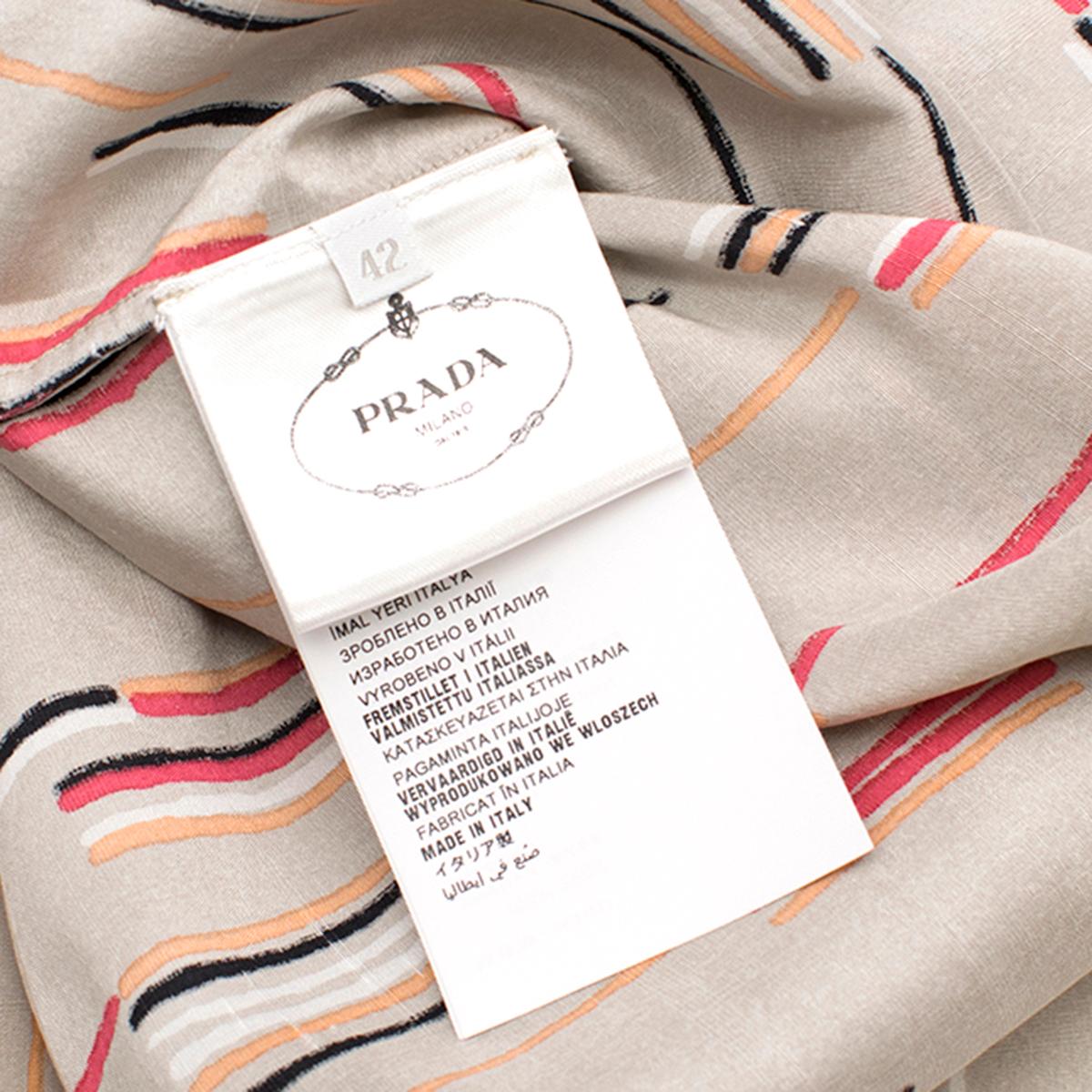 Prada Silk Nude Multi-coloured Line Patterned Shirt (IT) 42  4