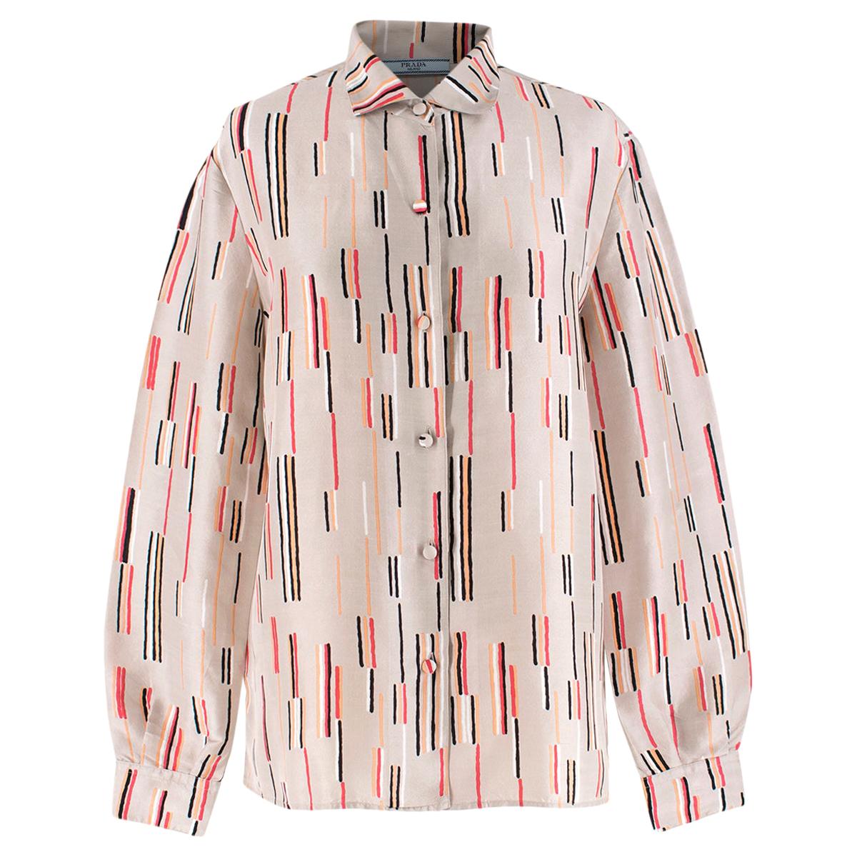 Prada Silk Nude Multi-coloured Line Patterned Shirt (IT) 42 