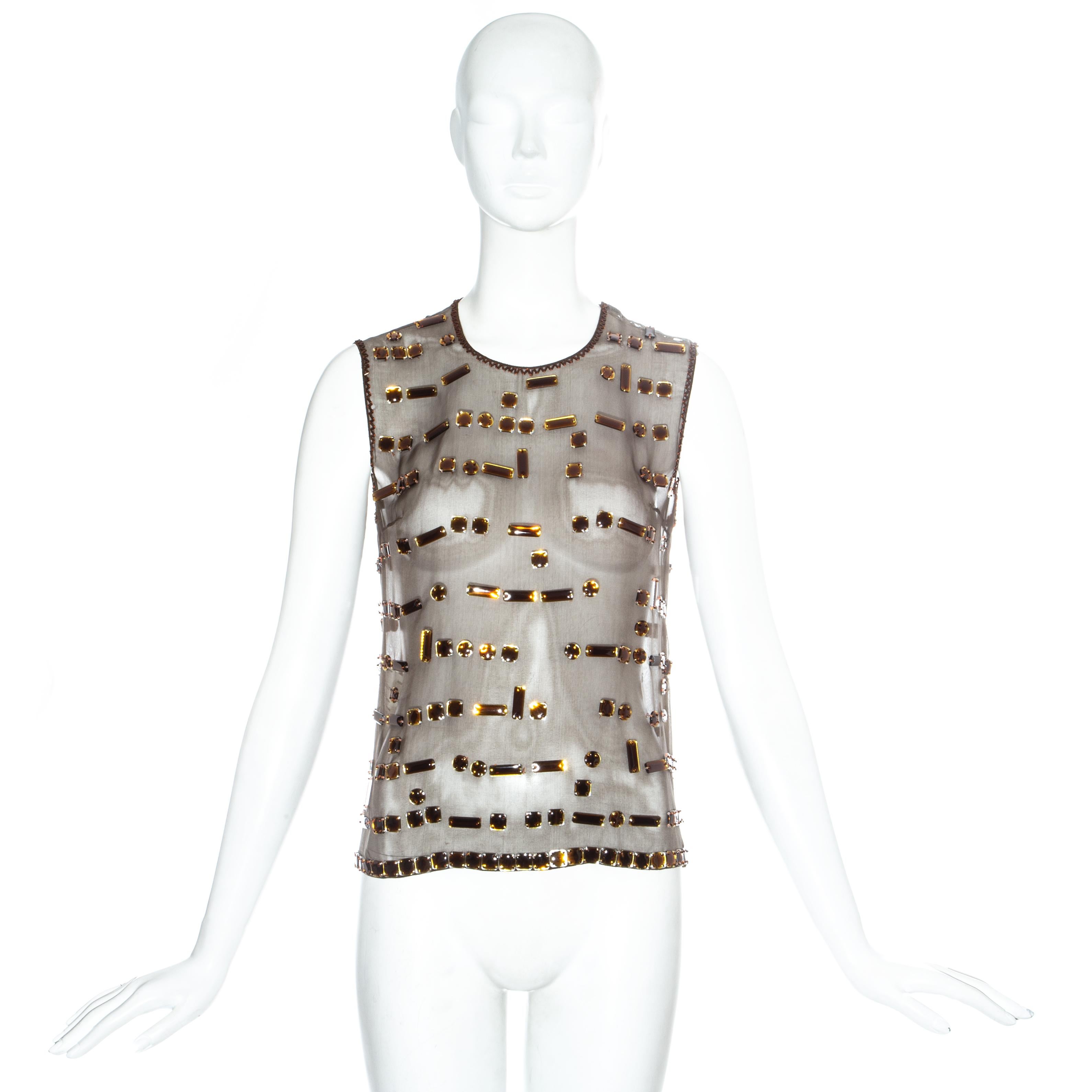 Prada silk organza jewelled evening vest with open back and beaded trim

Fall-Winter 1999