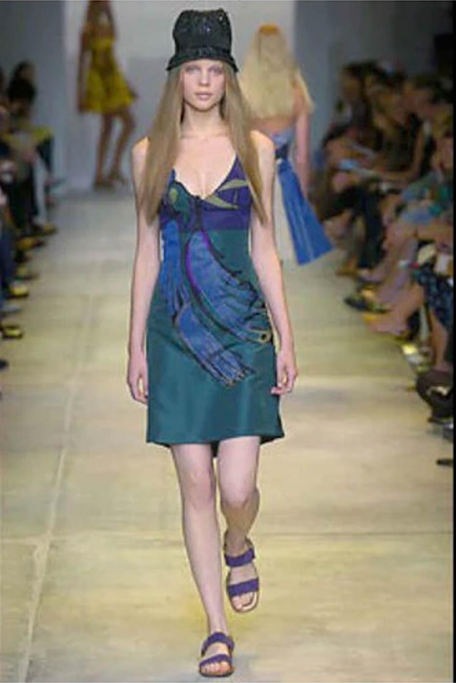 Prada, Silk Peacock Appliqué, Limited Ed. Runway Collection Dress, S/S 2005 For Sale 3