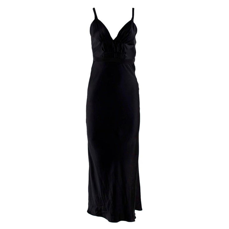 Prada Silk Satin Black Pleated Detail Gown - Size US 2 For Sale at 1stDibs