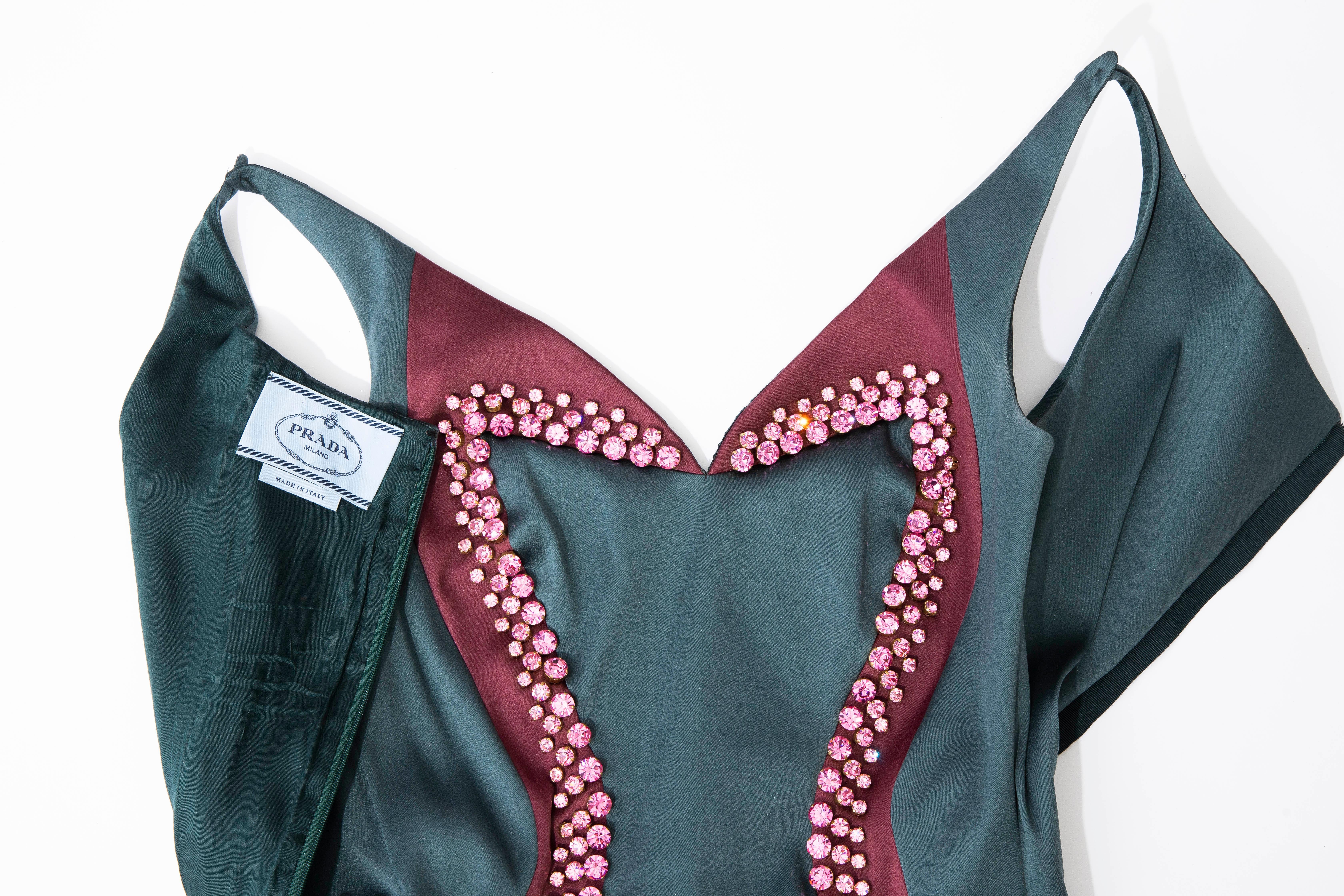 Prada Silk Satin Embroidered Swarovski Crystal Evening Dress, Spring 2012 For Sale 3