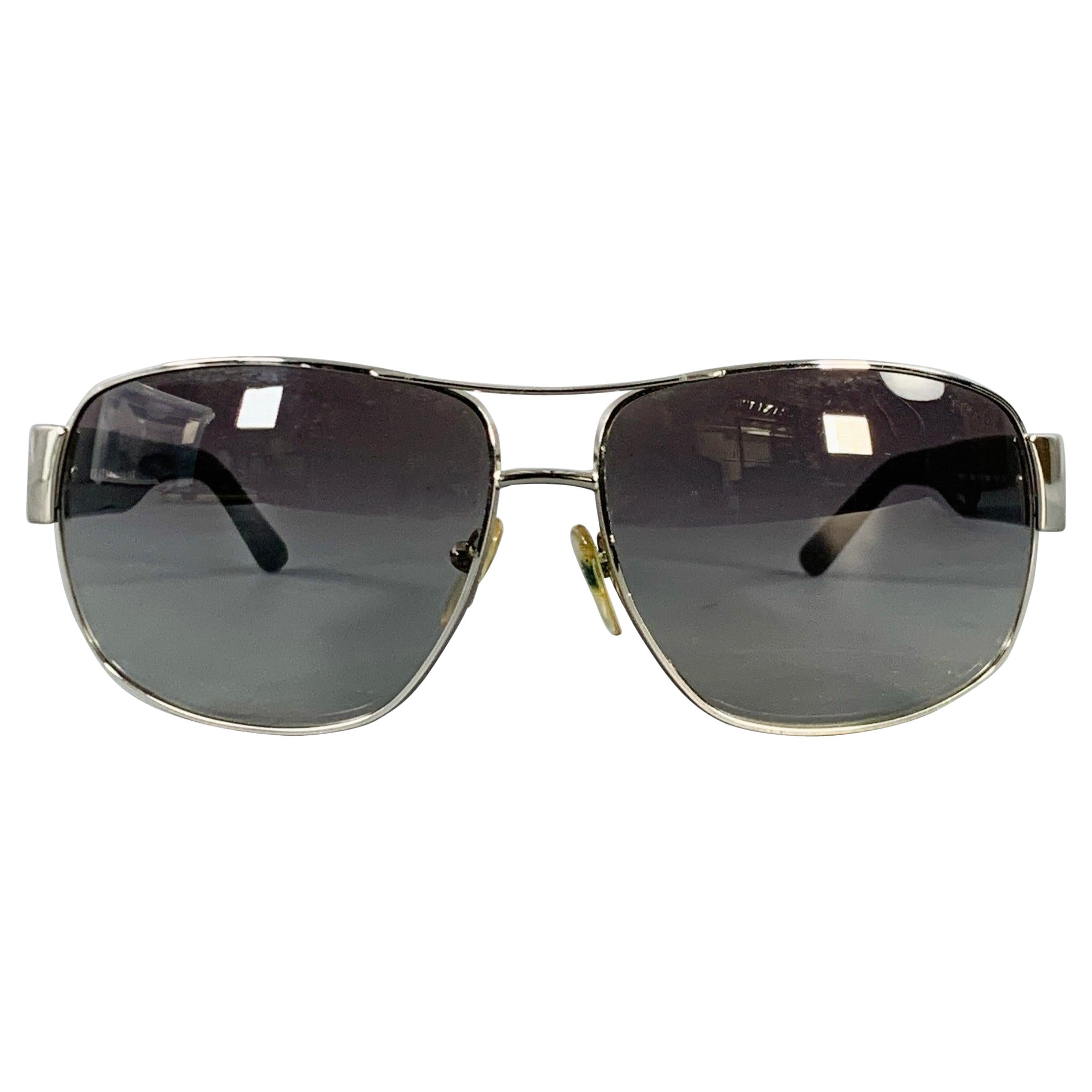 PRADA Silver Black Metal Pilot Sunglasses