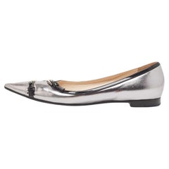 Prada Silver/Black Patent Buckle Detail Pointed Toe Ballet Flats Size 38.5