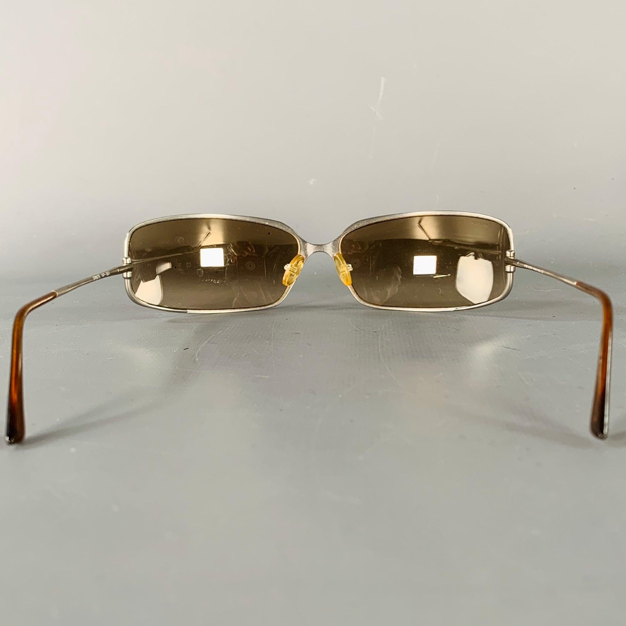 PRADA Silver Brown Metal Mirrored Lenses Sunglasses In Good Condition In San Francisco, CA